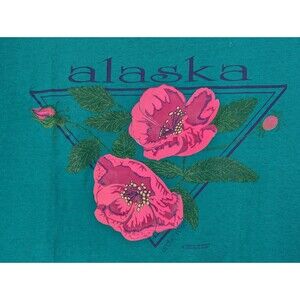 VTG 90s Alaska Arctic Rose Cropped T Shirt Womens XL Green Single Stitch Cotton